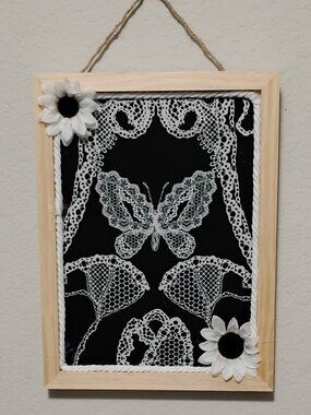 Butterfly Inspired Decorative Message Bulletin Cork Board 9"x12" Wood Frame